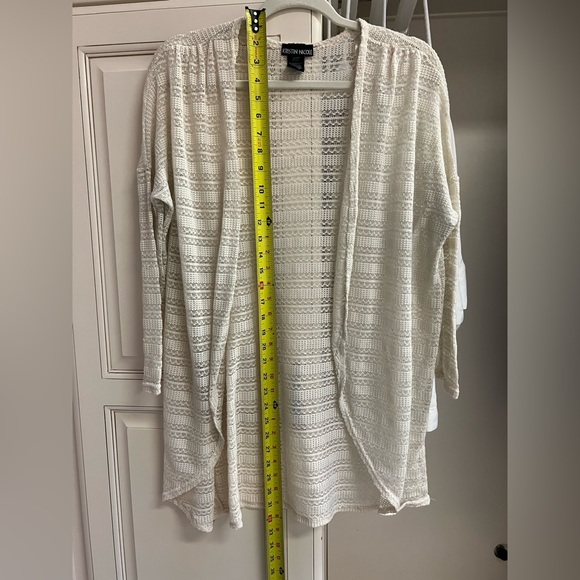 Kristin Nicole Women’s 1X crochet lace open knit open front cardigan cream ivory - Picture 5 of 6